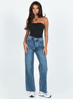 back view of model wearing Princess Polly Devra Strapless Bodysuit Black Sleeveless straight 