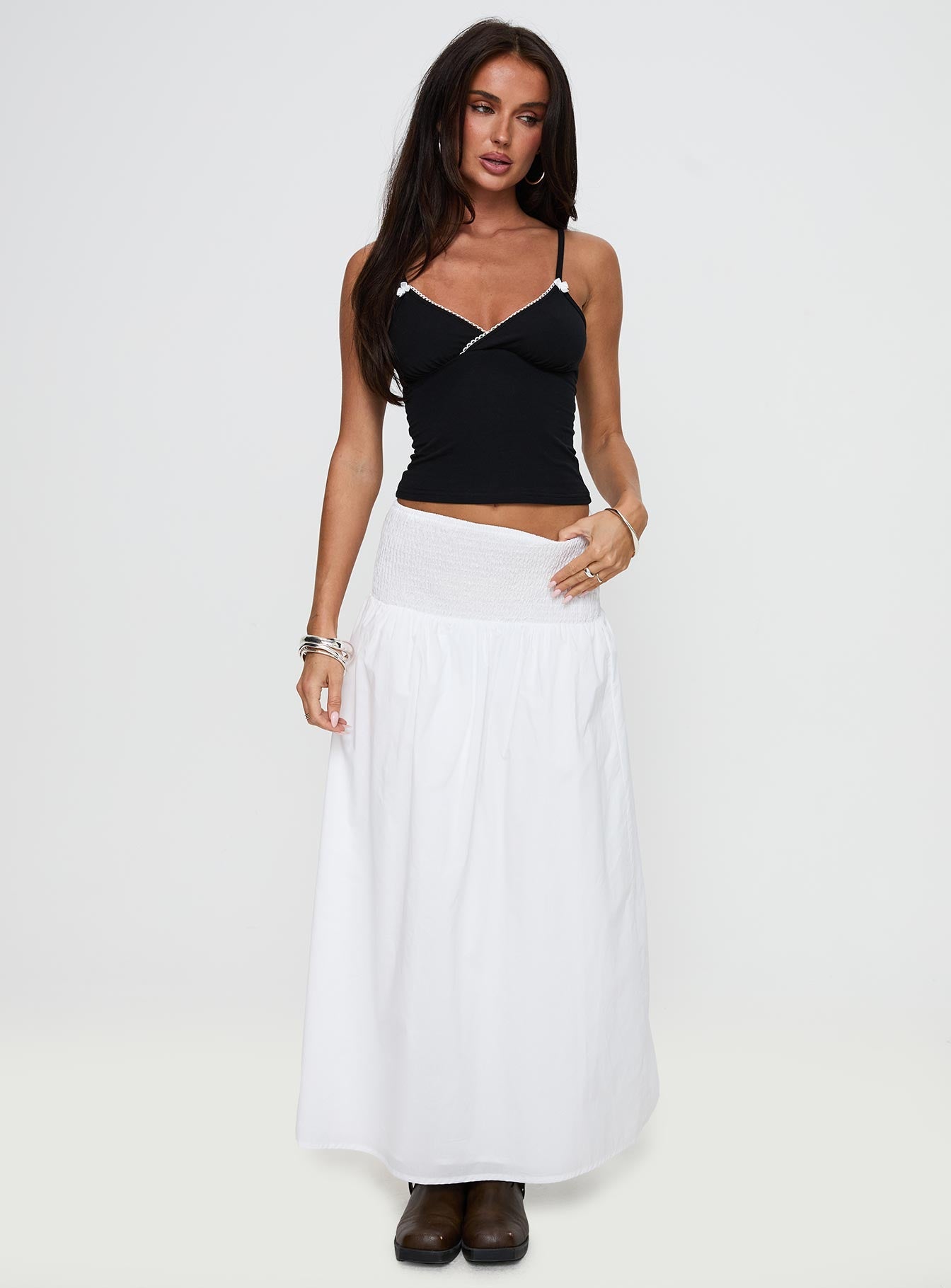 Bohemia Shirred Maxi Skirt White