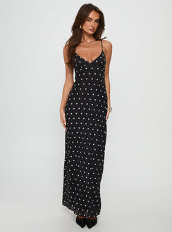 Glass Half Full Mesh Maxi Dress Black Polka