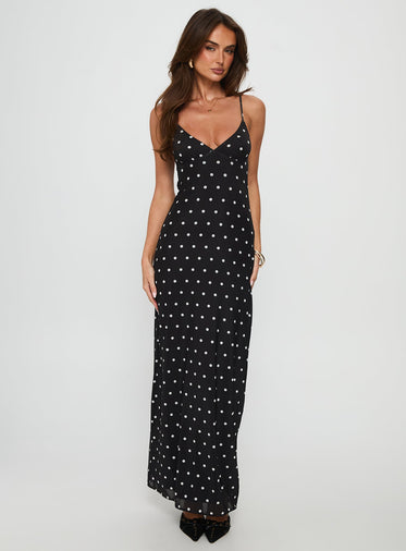 Glass Half Full Mesh Maxi Dress Black Polka