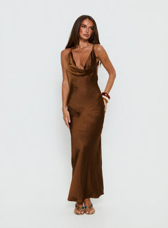 Anjelina Halter Plunge Maxi Dress Chocolate Brown