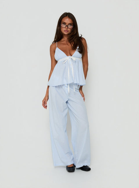 Zeni Tie Detail Babydoll Sleep Top Blue Stripe