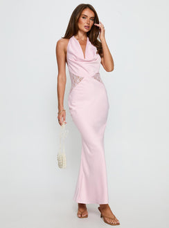 Everina Halter Lace Maxi Dress Pink