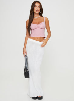 front view of model wearing Princess Polly Dalma Twist Top Pink Sleeveless Plunger 