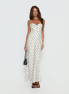 Costella Halter Satin Maxi Dress Cream Polka Dot