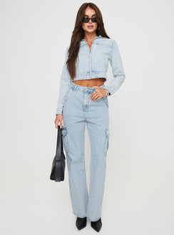 Denim jacket Moto style, zip fastening at front, lapel collar, button fastening at cuff