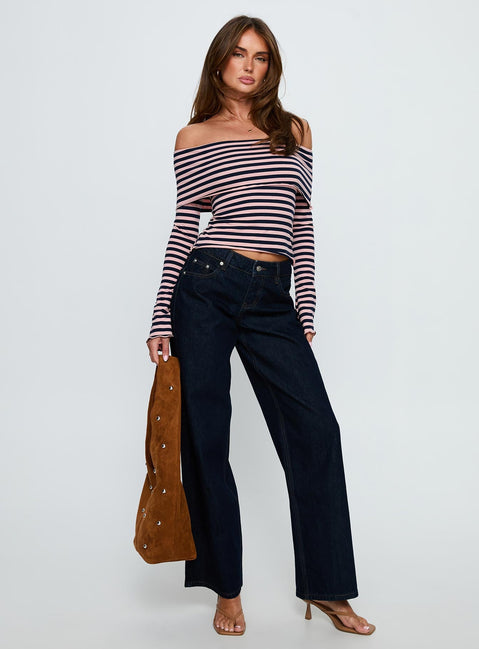 Janicia Off Shoulder Top Pink Stripe