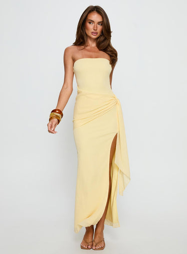 Analeah Strapless Maxi Dress Lemon Yellow