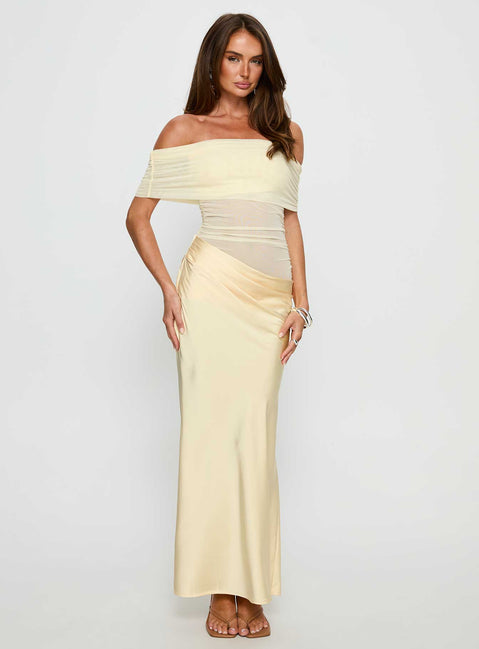Osprey Mesh Off Shoulder Maxi Dress Yellow