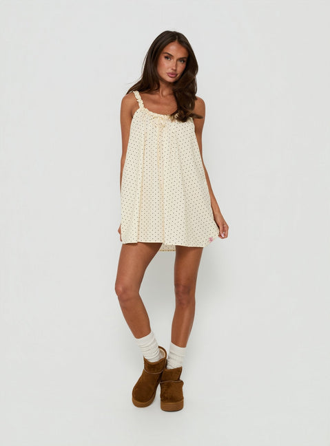 Nattalie Babydoll Sleep Mini Dress Cream Polka Dot