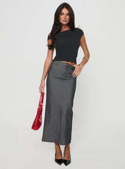   front view of model wearing Princess Polly Cubeb Maxi Skirt Grey 
