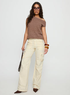 front view of model wearing Princess Polly Remmi Cargo Pants Cream Mid Rise Pants 