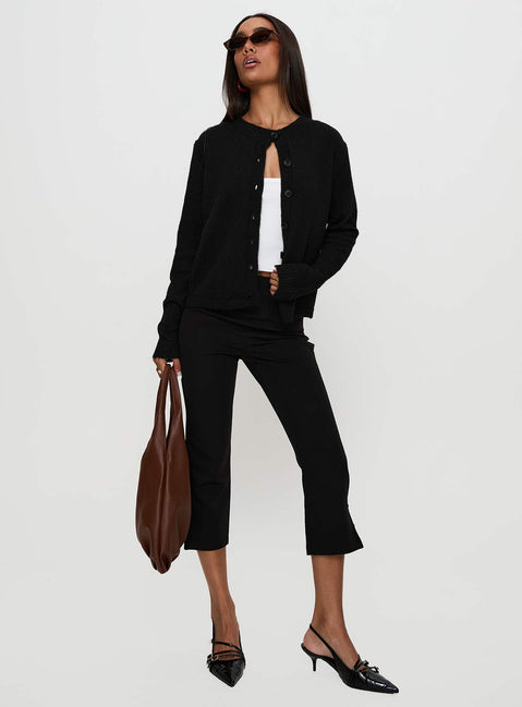 front view of model wearing Princess Polly Denmark Cardigan Black Cropped Jumpers Jumpers 