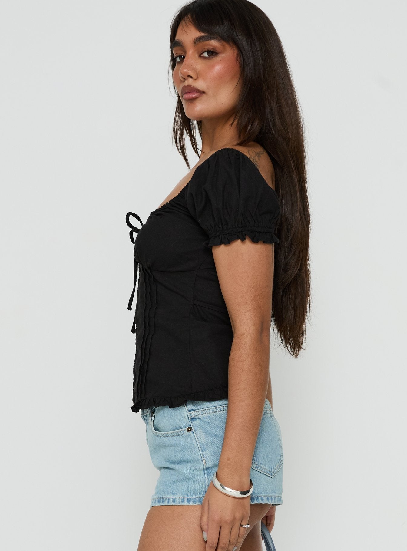 Fabiella Puff Sleeve Blouse Top Black