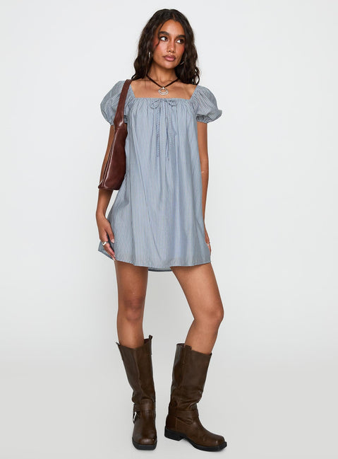 Wayfaire Smock Mini Dress Blue Stripe