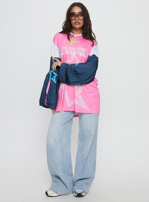 Revival Moto Long Sleeve Jersey Top Pink