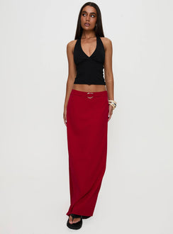   front view of model wearing Princess Polly Devoted Maxi Skirt Red Maxi 