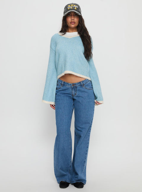 Kaena V Neck Knit Sweater Blue / White