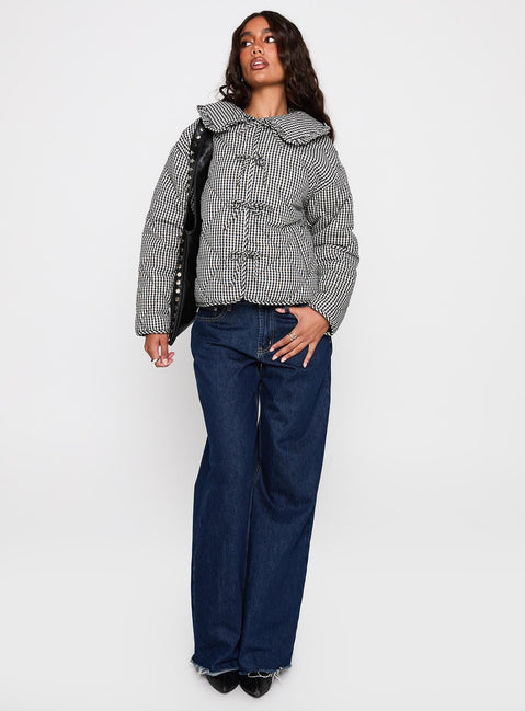 Best Asset Quilted Jacket Black / White Check