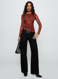 front view of model wearing Princess Polly West End Girl Mid Rise Straight Leg Jeans Washed Black Mid Rise Jeans 