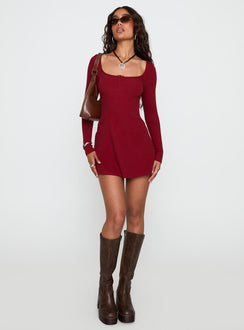 Baseline Long Sleeve Rib Mini Dress Red