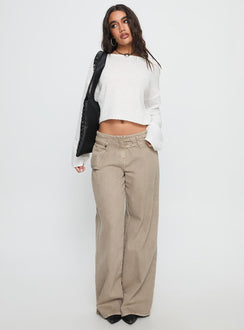 front view of model wearing Princess Polly Riala Off Shoulder Knit Sweater White cropped Jumpers 