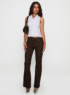 front view of model wearing Princess Polly Mark On Me Sleeveless Top Purple Stripe Sleeveless V-Neck 