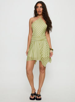 Sadana Arrowhead Asymmetrical Mini Dress Green Stripe