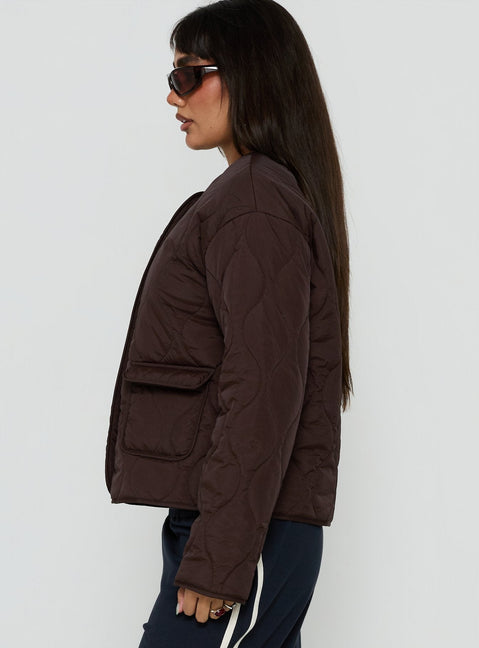 Homebody Quilted Puffer Jacket Brown