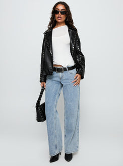 Kaeden Faux Leather Stud Detail Biker Jacket Black