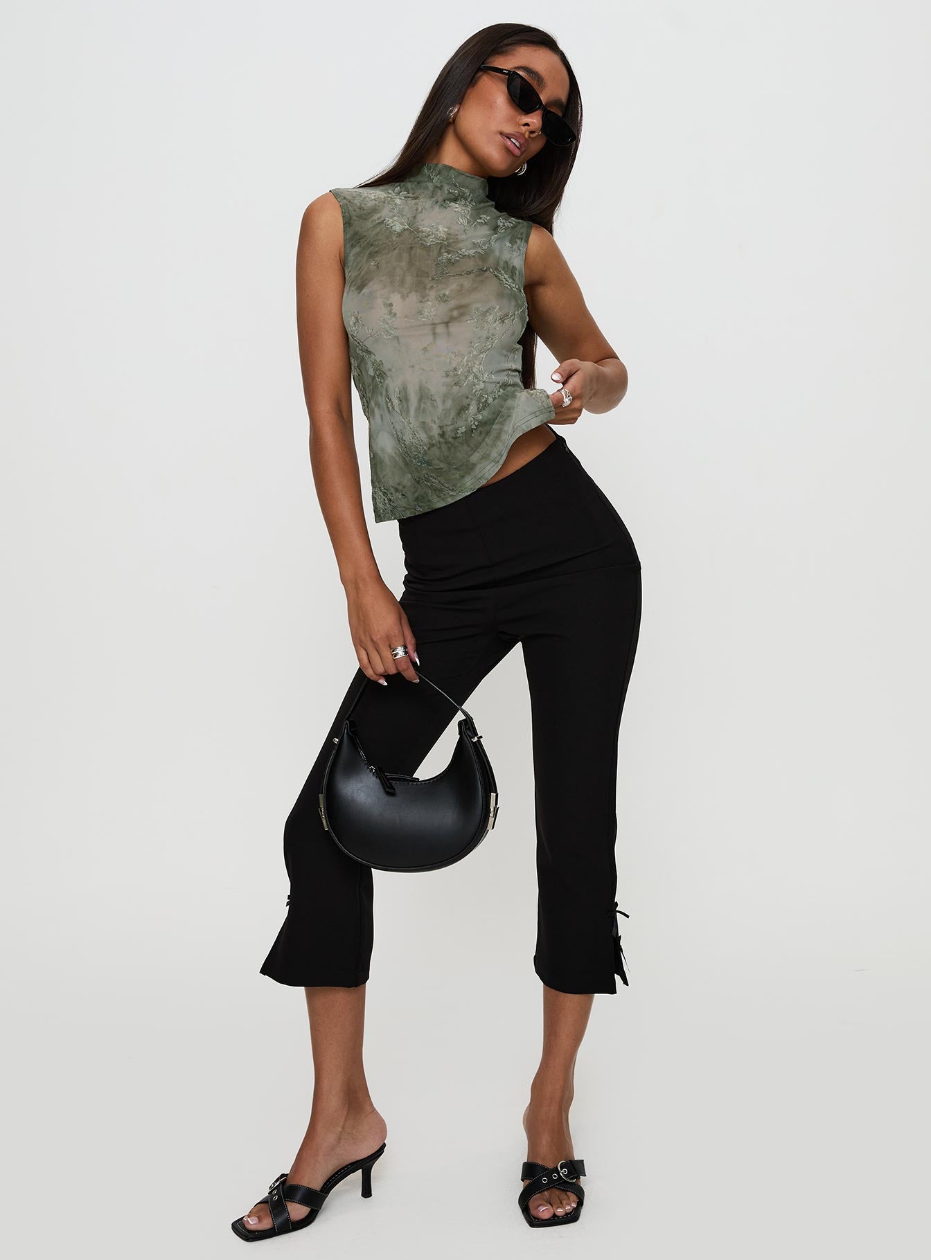 front view of model wearing Princess Polly Nights All Alone High Neck Top Multi Sleeveless High Neck 