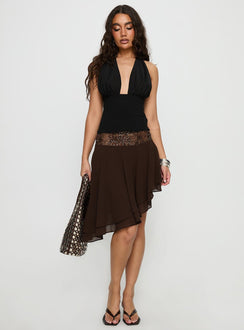   front view of model wearing Princess Polly Benjy Chiffon Waterfall Midi Skirt Brown 