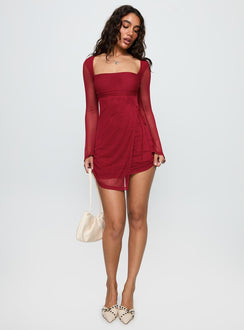 Martinez Long Sleeve Mini Dress Currant