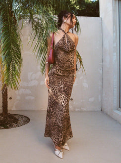   front view of model wearing Princess Polly Eleganza Maxi Skirt Leopard Maxi 