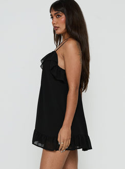 Somnielle Frill Lace Detail Mini Dress Black