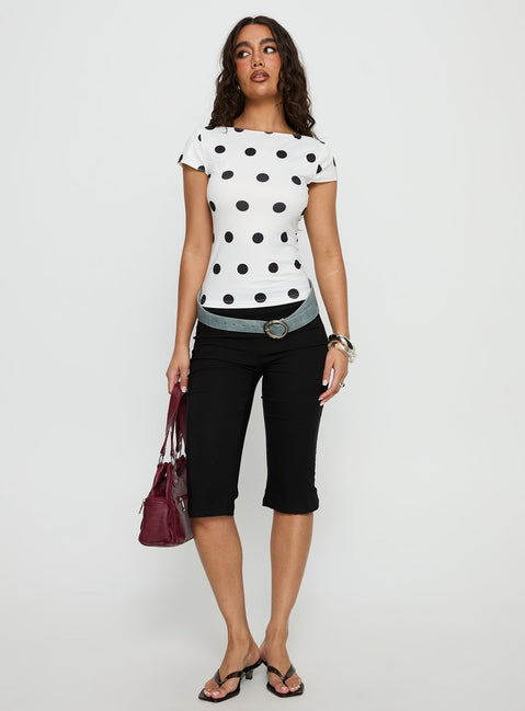 Truthfully Low Back Top White Polka