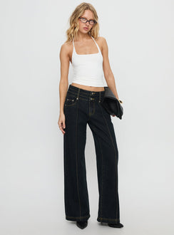front view of model wearing Princess Polly Hannalee Low Rise Wide Leg Cargo Jeans Grunge Wash Low Rise Jeans 