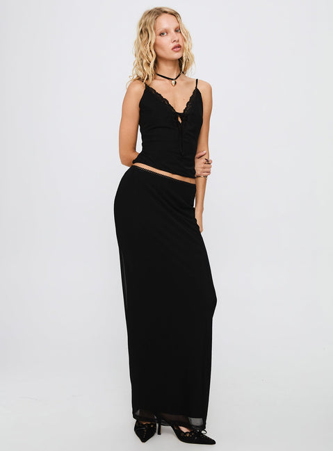 Reiko Lace Trim Tie Front Maxi Set Black