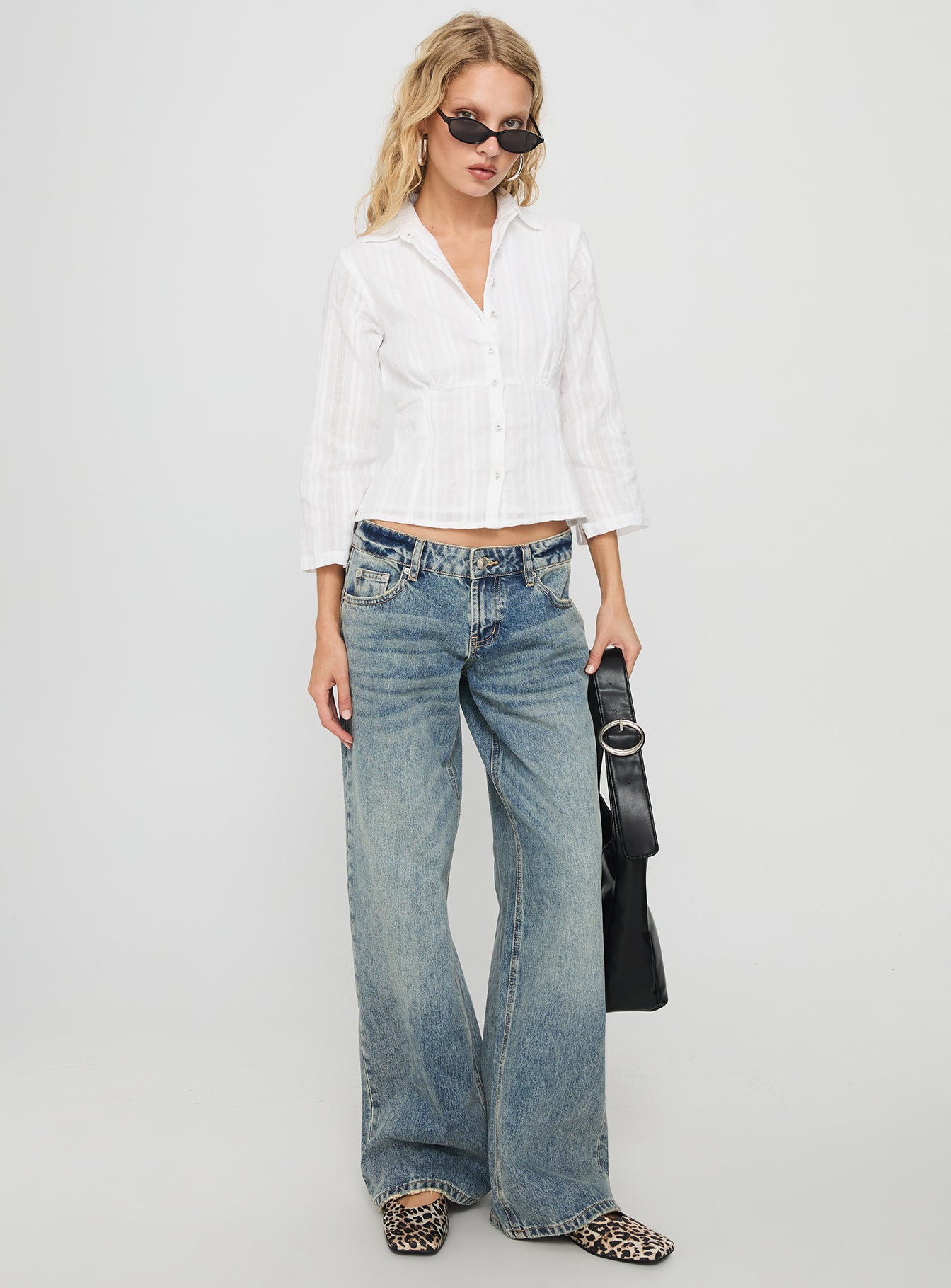 Taelynn 3/4 Sleeve Button Up Shirt White