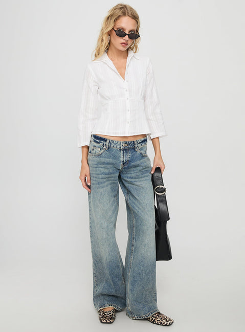 Taelynn 3/4 Sleeve Button Up Shirt White