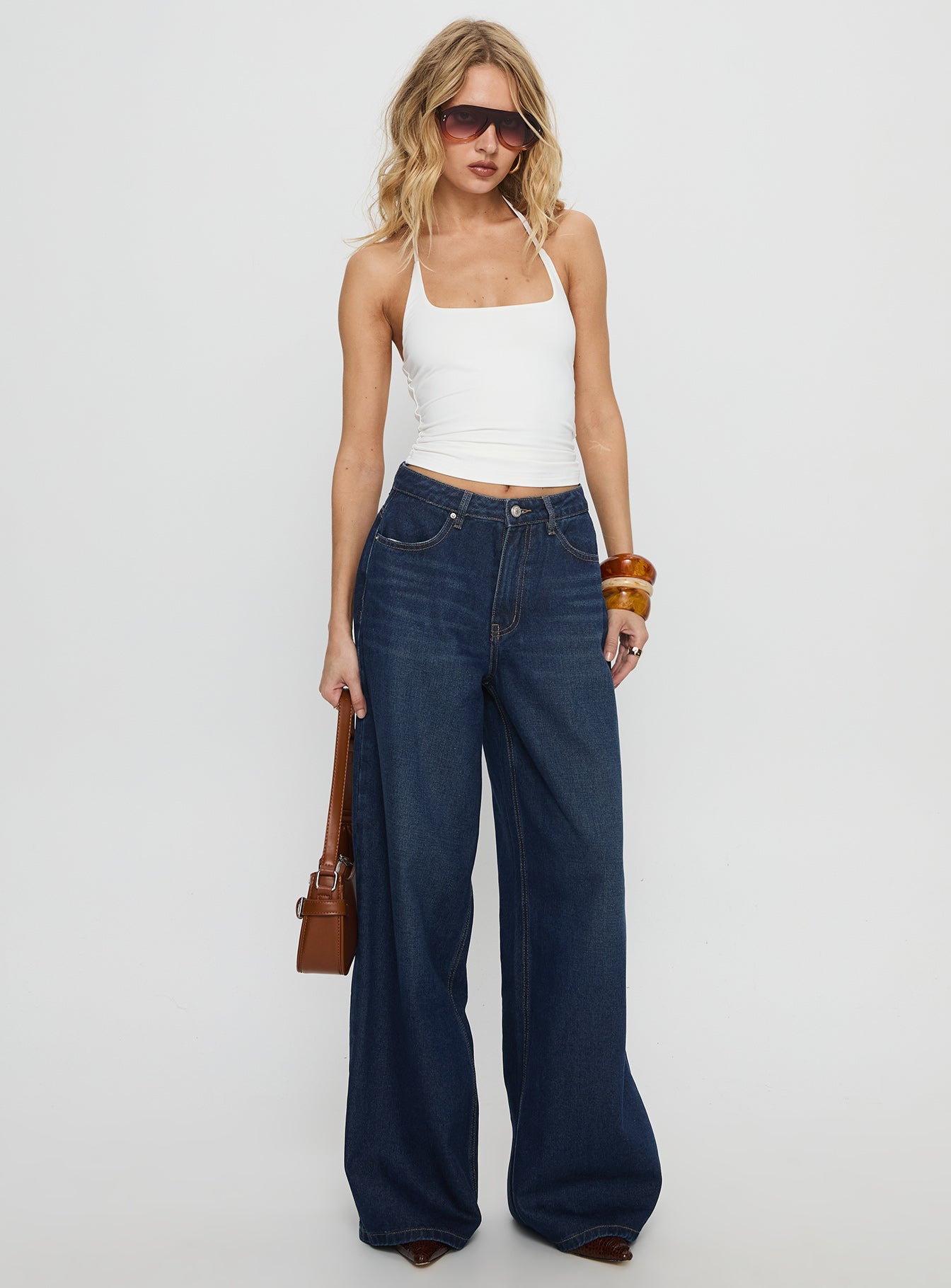 Naylor Mid Rise Wide Leg Jeans Mid Blue Denim Petite