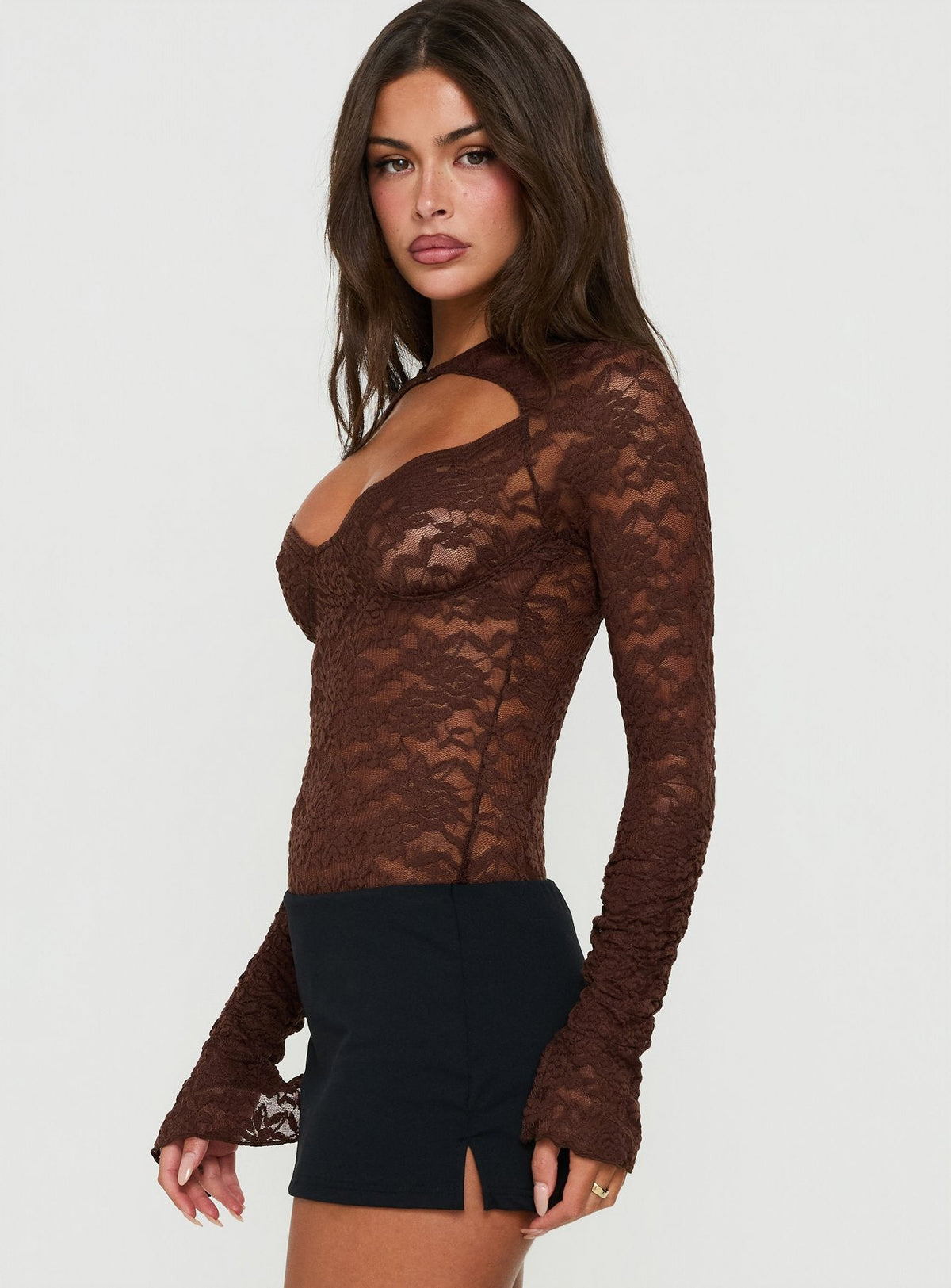 Giallo Long Sleeve Bodysuit Brown