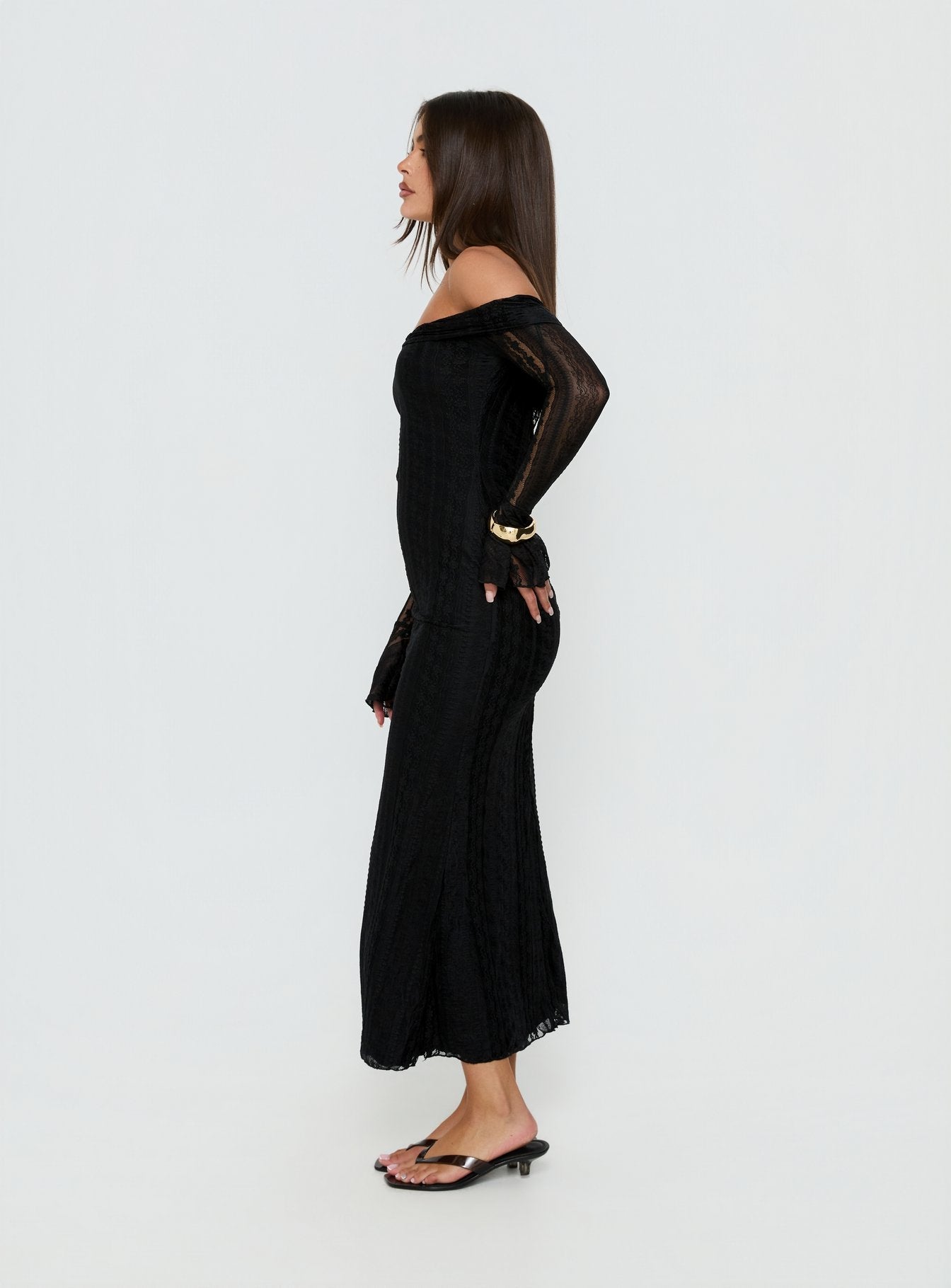 Perdita Long Sleeve Lace Maxi Dress Black