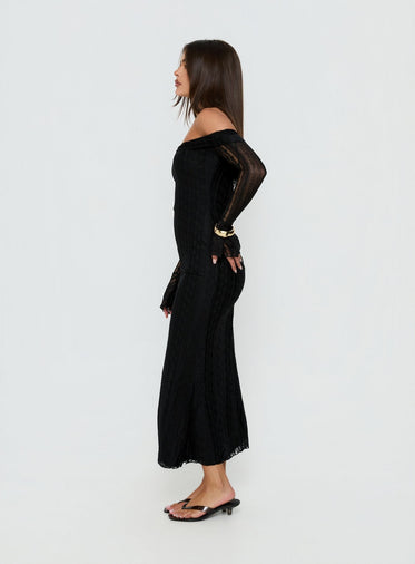 long black dress with sleeves near me Tova Black High-Neck Long-Sleeve Maxi Dress – Club L London main image 0