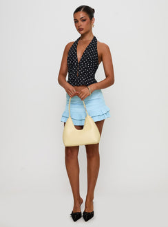 front view of model wearing Princess Polly Pleasing Top Polka Dot Sleeveless Plunger 