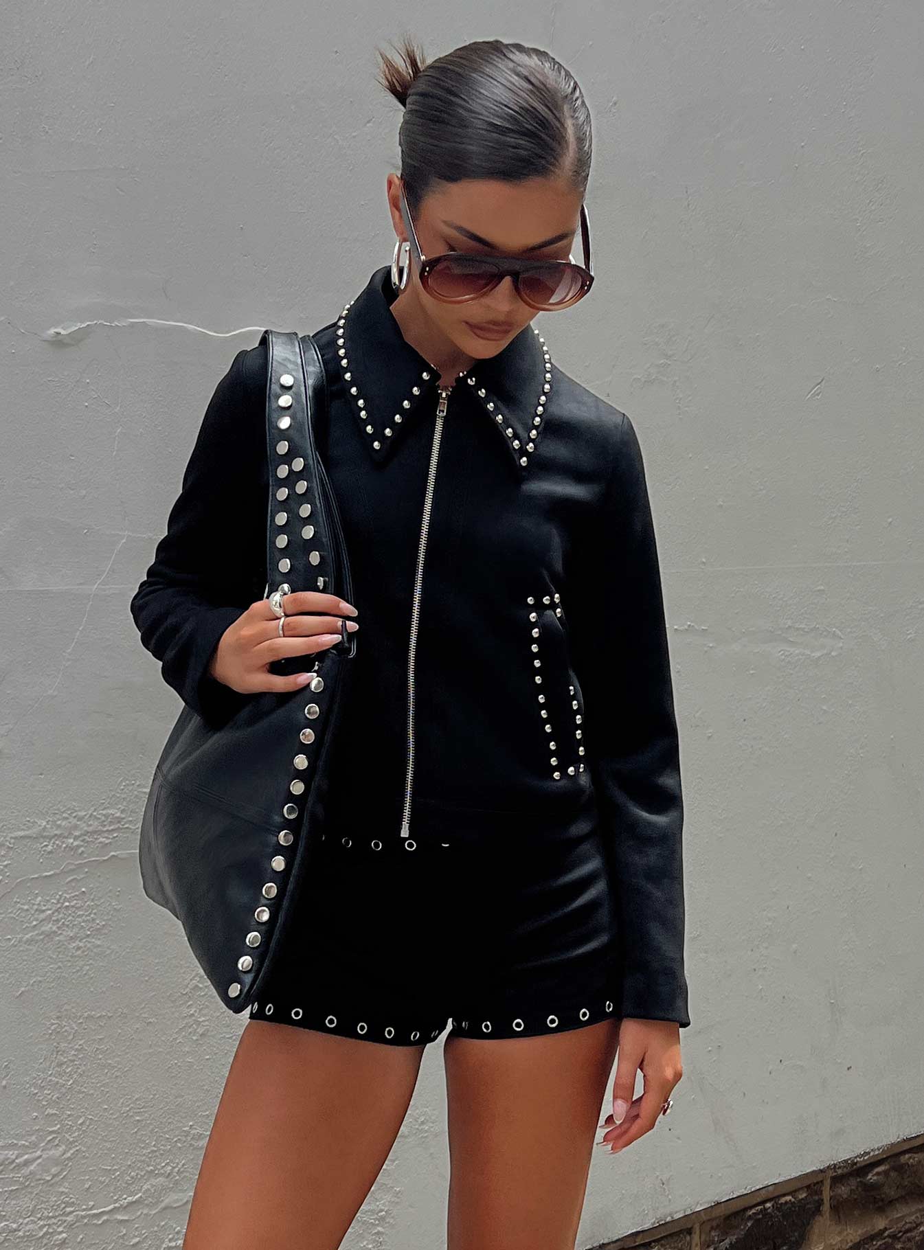 product Princess Polly Houdini Eyelet Mini Short Black Low Rise Shorts 