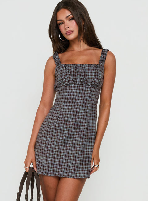 Donnamarie Mini Dress Brown Check