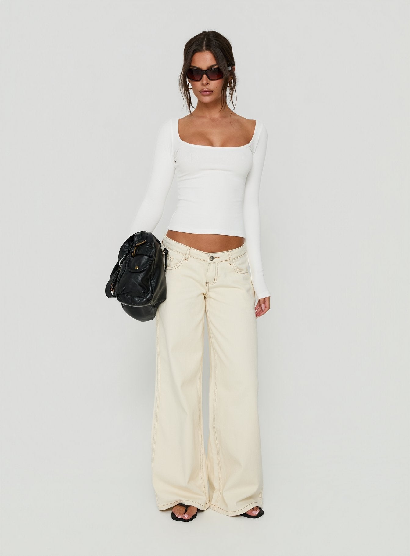 Baseline Rib Scoop Neck Long Sleeve Reversible Top White