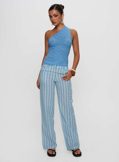 Crosbie One Shoulder Knit Top Blue
