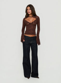 Karmel Lace Long Sleeve Top Brown
